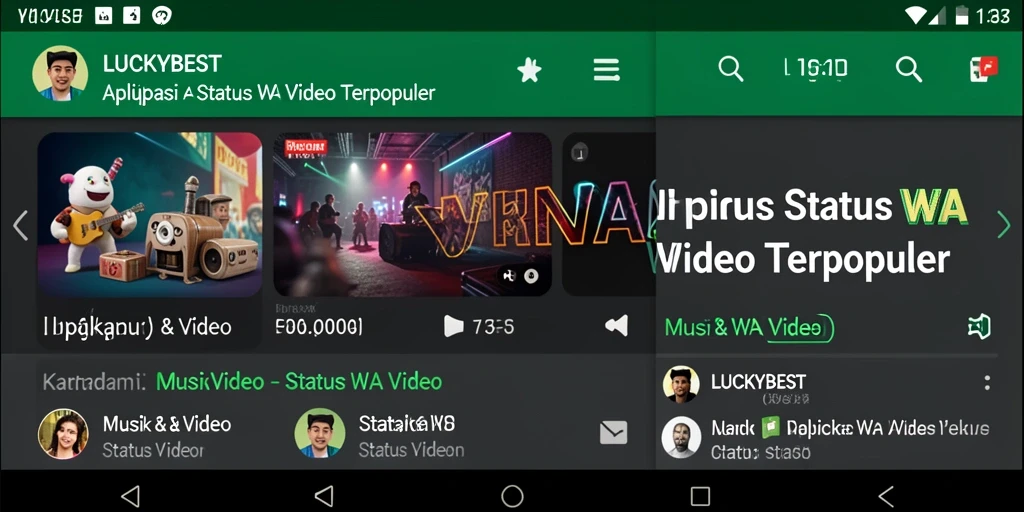 Antarmuka LUCKYBEST dengan koleksi Status WA Video menarik.