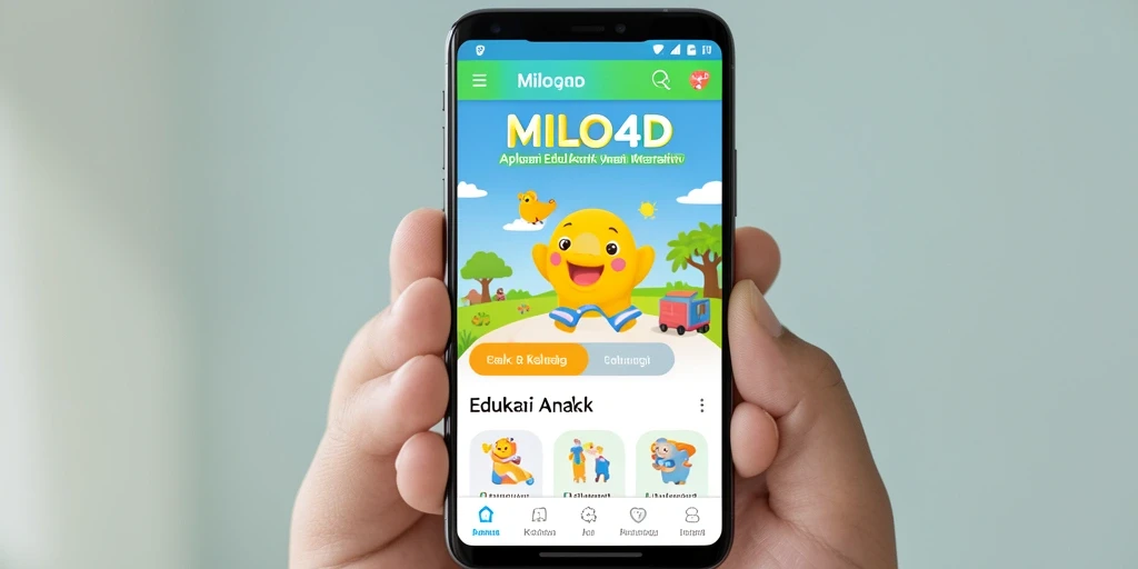 Antarmuka aplikasi MILO4D yang menarik bagi anak-anak.
