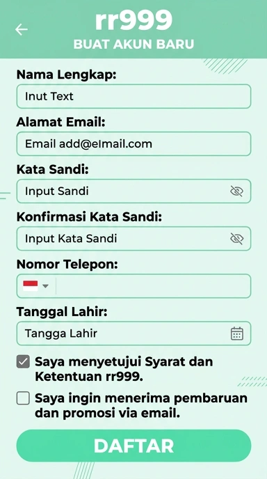 Tampilan halaman daftar rr999